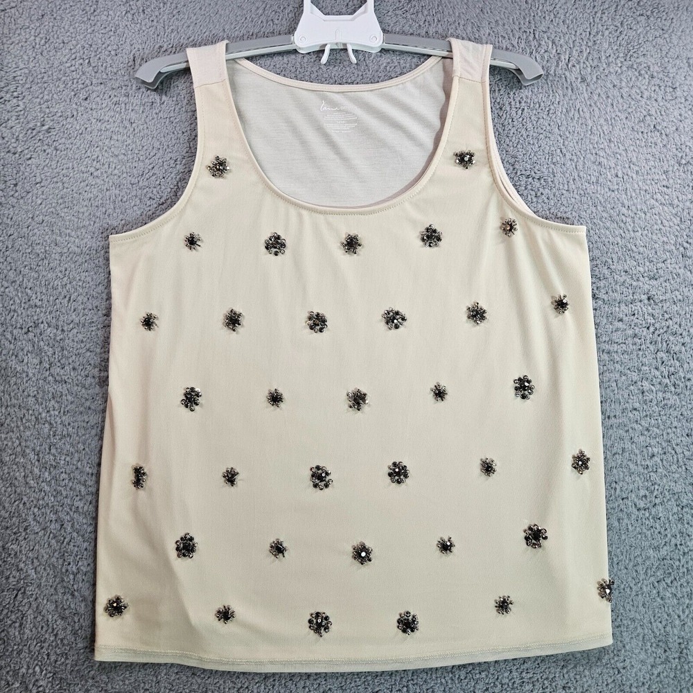 Lane Bryant Sleeveless Top Womens 14 16 Silver Bead Embellised Cream